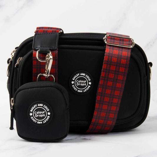 Dog Walking Bag Set - Black & Red Tartan Strap & Treat Pouch
