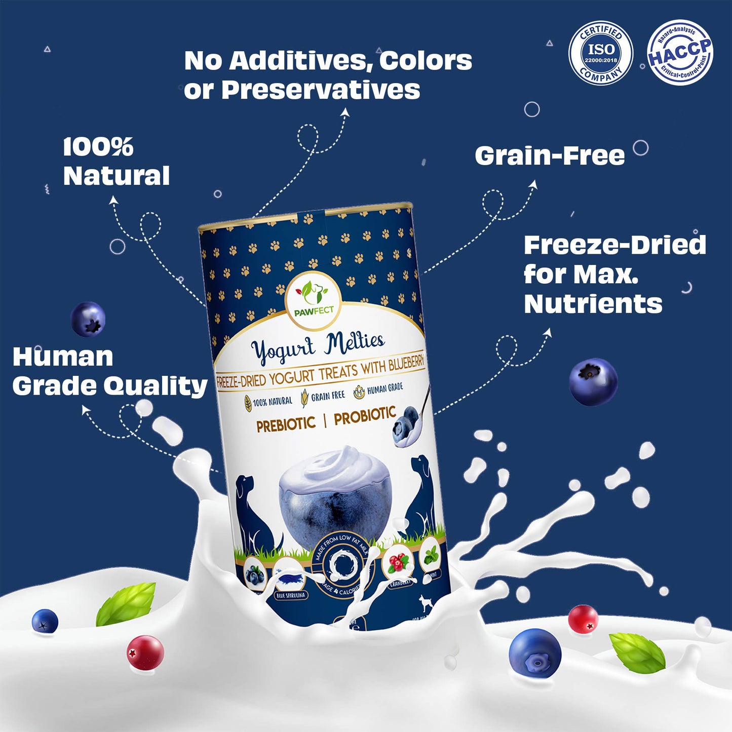 Pawfect Yogurt Melties Prebiotic and Probiotic Dog Treats: Blueberry & Yogurt (38g/1.34oz)