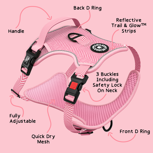 TRAIL & GLOW® DOG HARNESS - BUBBLEGUM PINK TWEED: Small