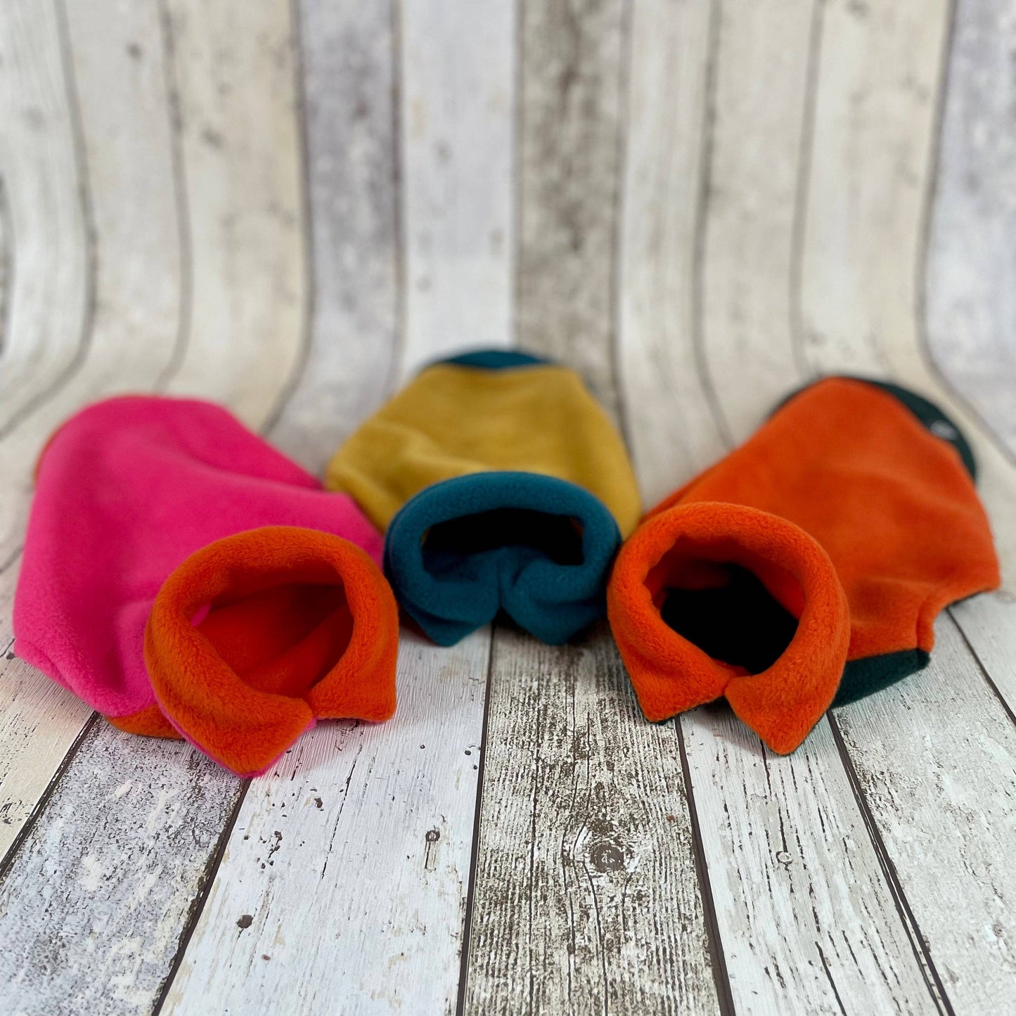 Two-Tone Dachshund Fleece Jumper: Mustard / Teal / Small