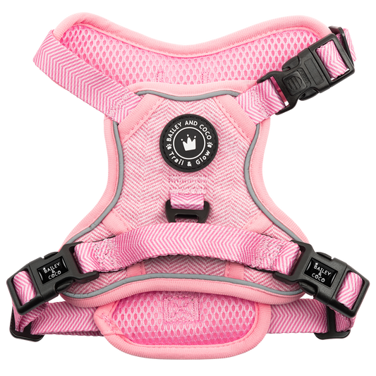 TRAIL & GLOW® DOG HARNESS - BUBBLEGUM PINK TWEED: Medium