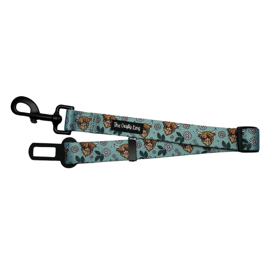 The Crafty Cow Seat Belt Restraint - Highland Cow Mint