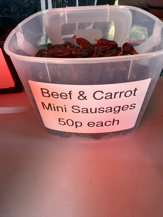 Beef and Carrot mini sausages.