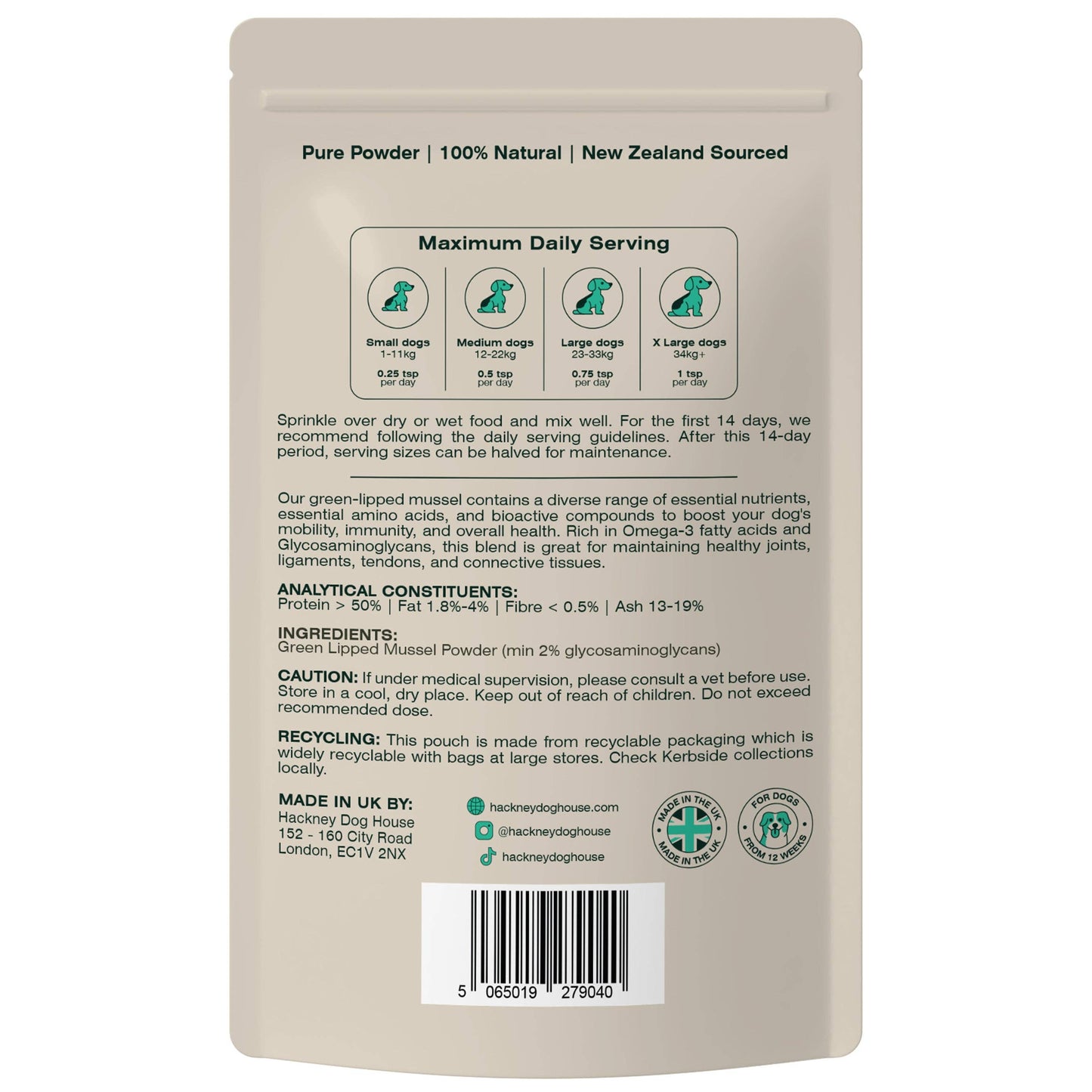 Green Lipped Mussel Powder for Dogs | 80 Servings.