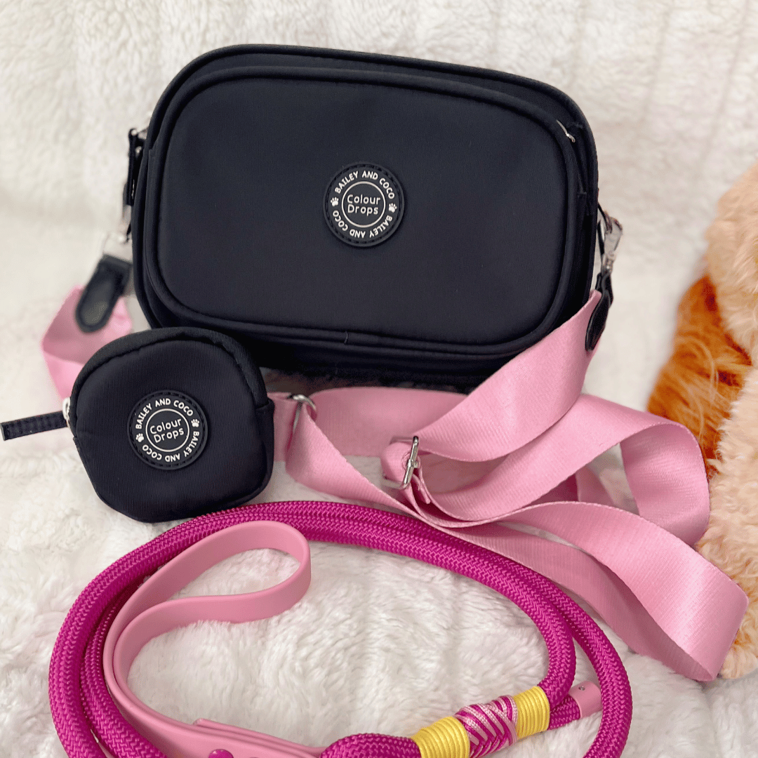 Dog Walking Bag - Black with We're Jammin' Strap & Pouch