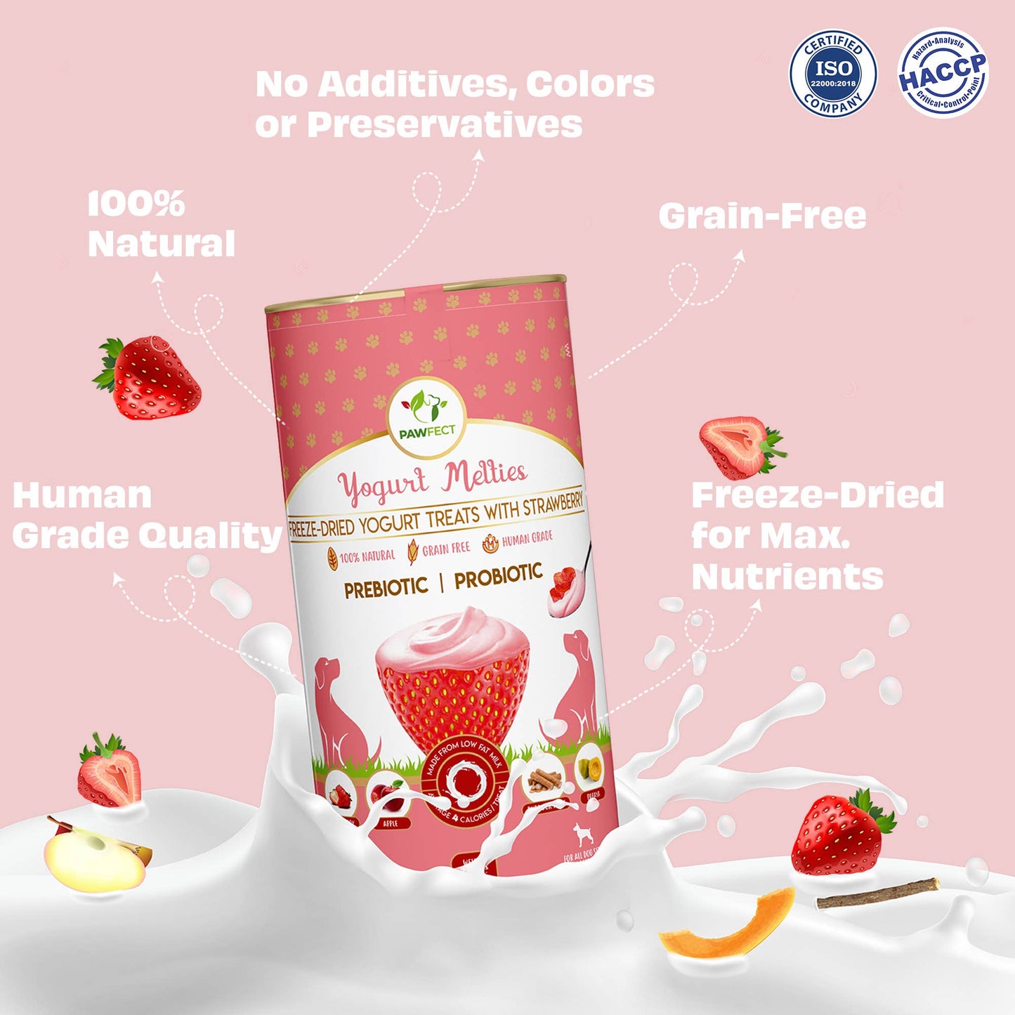 Pawfect Yogurt Melties Prebiotic and Probiotic Dog Treats: Strawberry & Yogurt (38g/1.34oz)