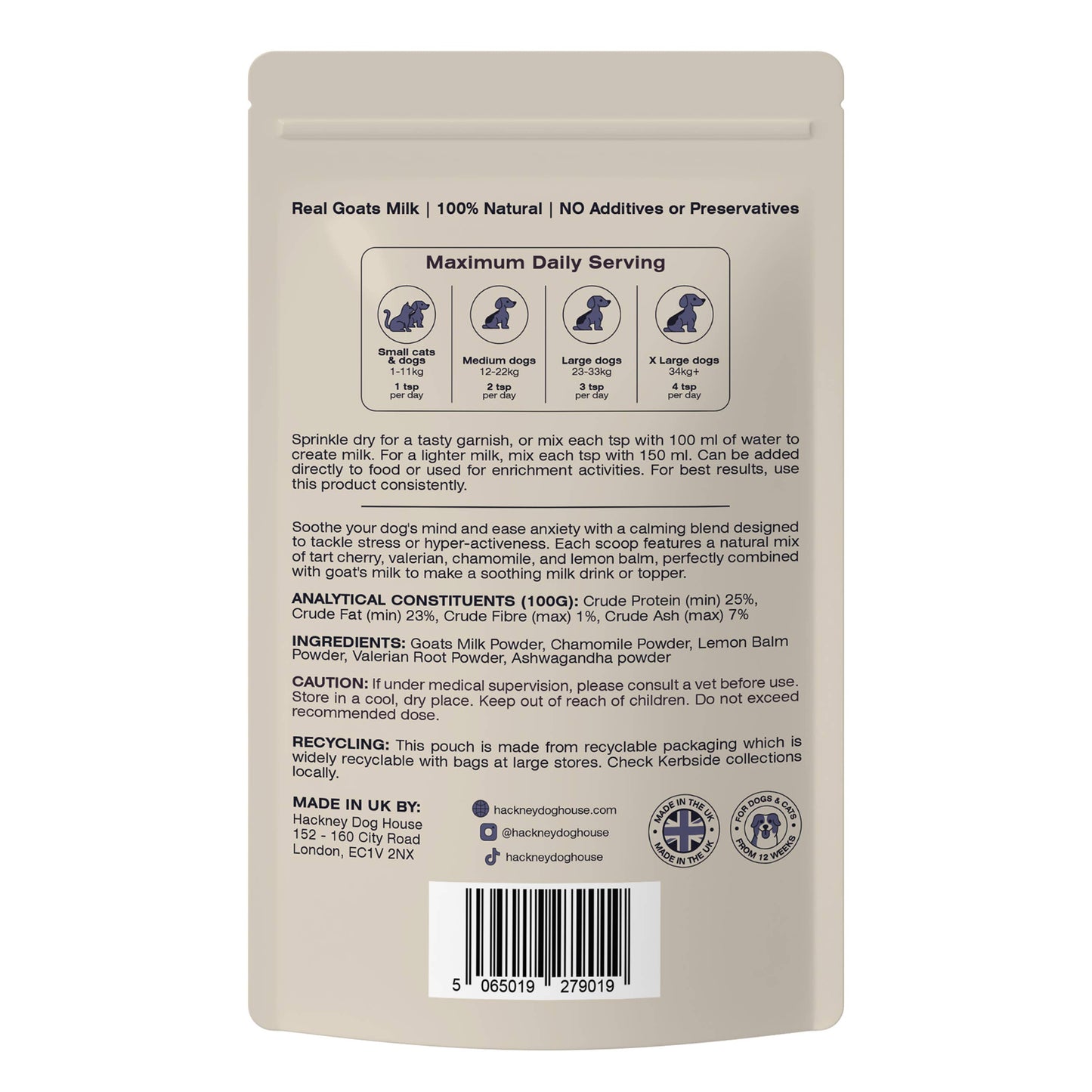 Calming Goats Milk Powder for Dogs | Makes Twelve Pints.