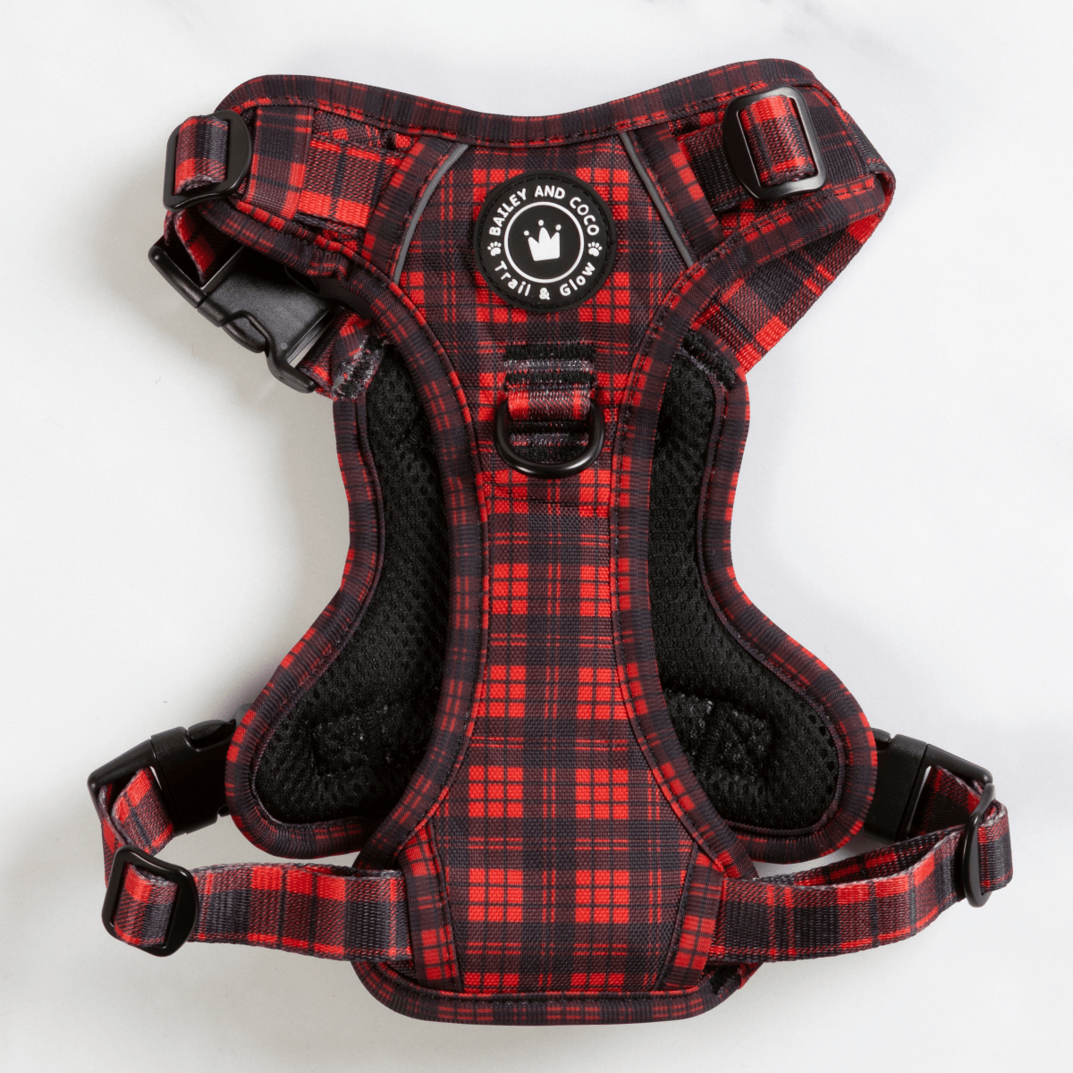 Trail & Glow® Dog Harness - The Red Tartan One: M