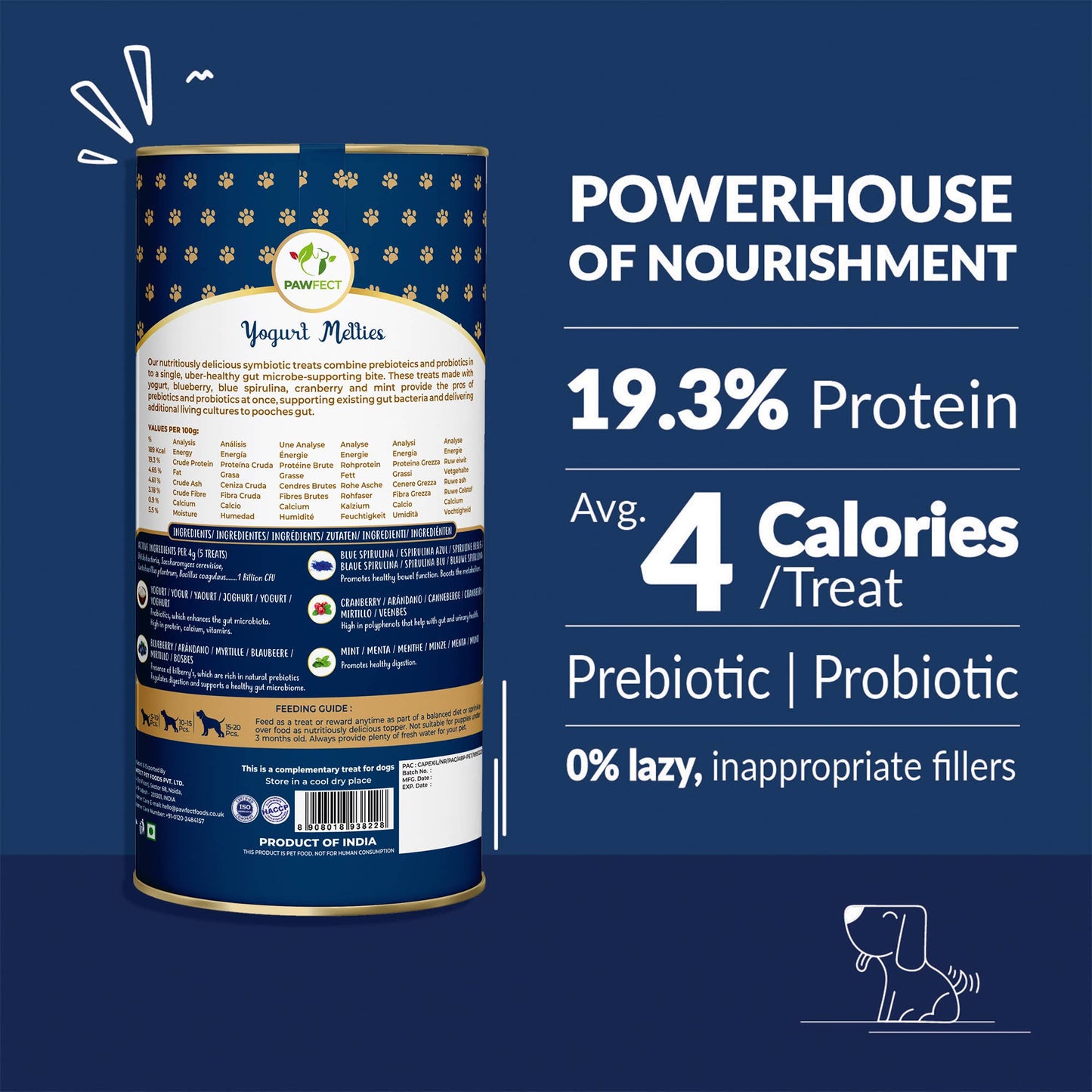 Pawfect Yogurt Melties Prebiotic and Probiotic Dog Treats: Blueberry & Yogurt (38g/1.34oz)