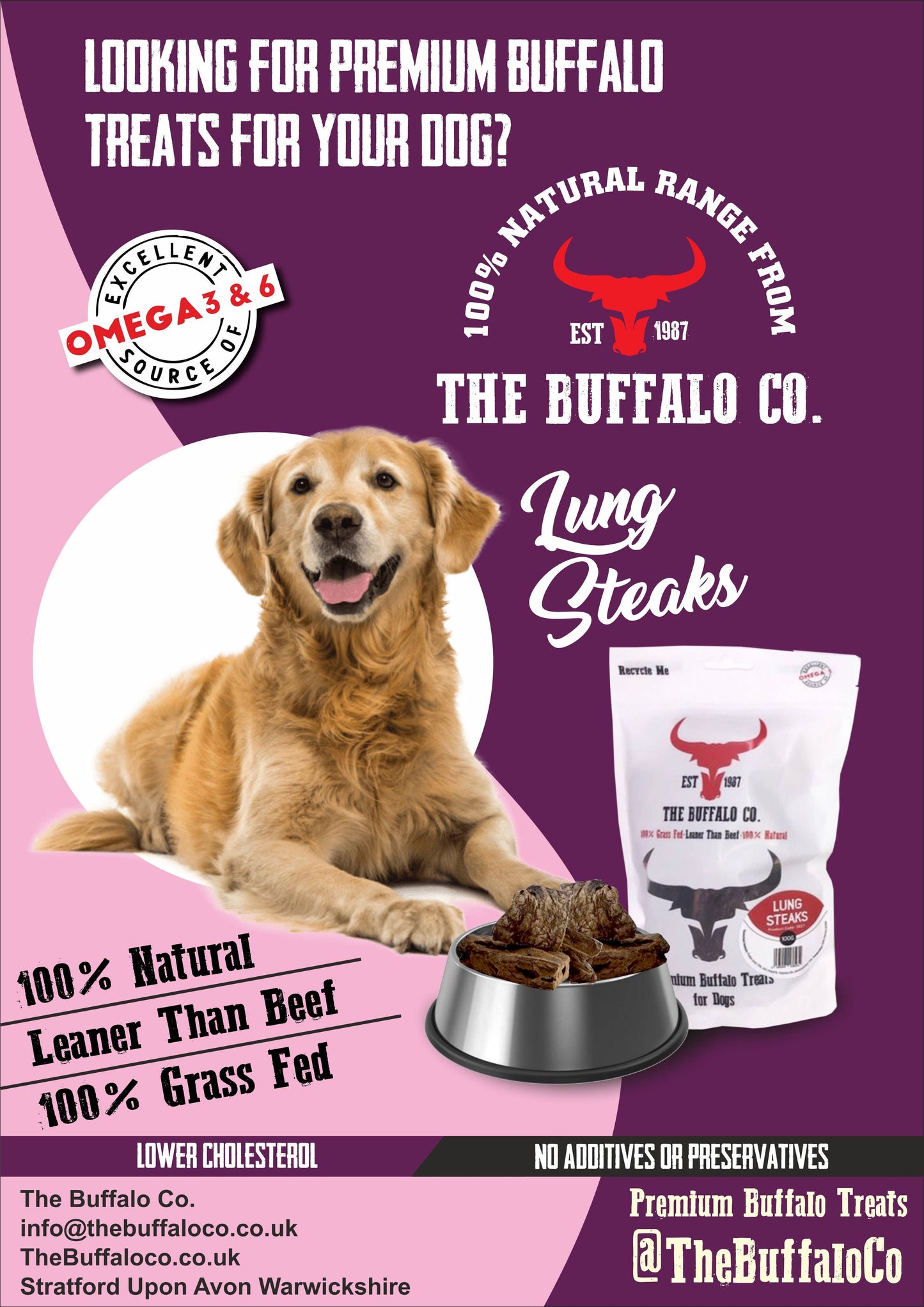 Buffalo Lung Steaks-Dog Treats-100g