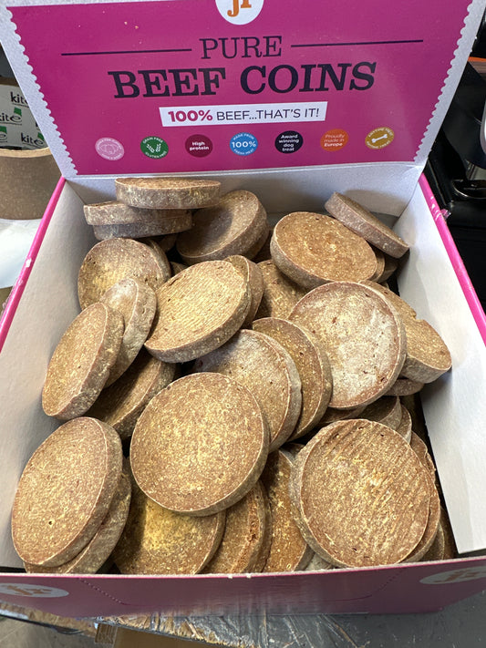 Pure Beef Coins dog treats.