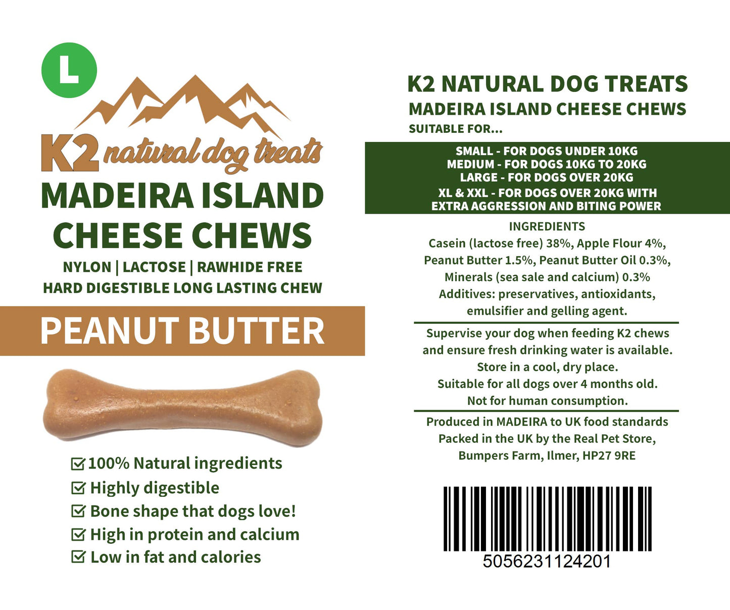 K2 Madeira Island Cheese Chews Peanut Butter Large 83g