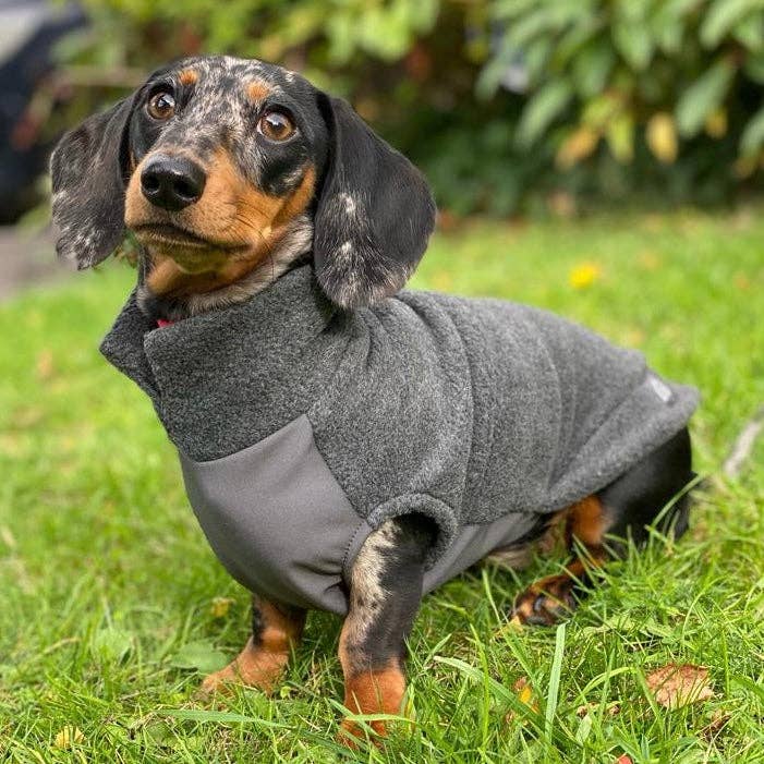 Dachshund Fleece Jumper with Waterproof Belly Panel: Ruby Red / Large