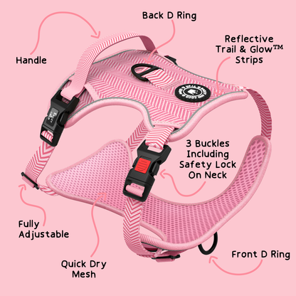 TRAIL & GLOW® DOG HARNESS - BUBBLEGUM PINK TWEED: Medium
