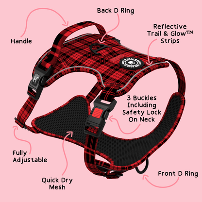 Trail & Glow® Dog Harness - The Red Tartan One: M