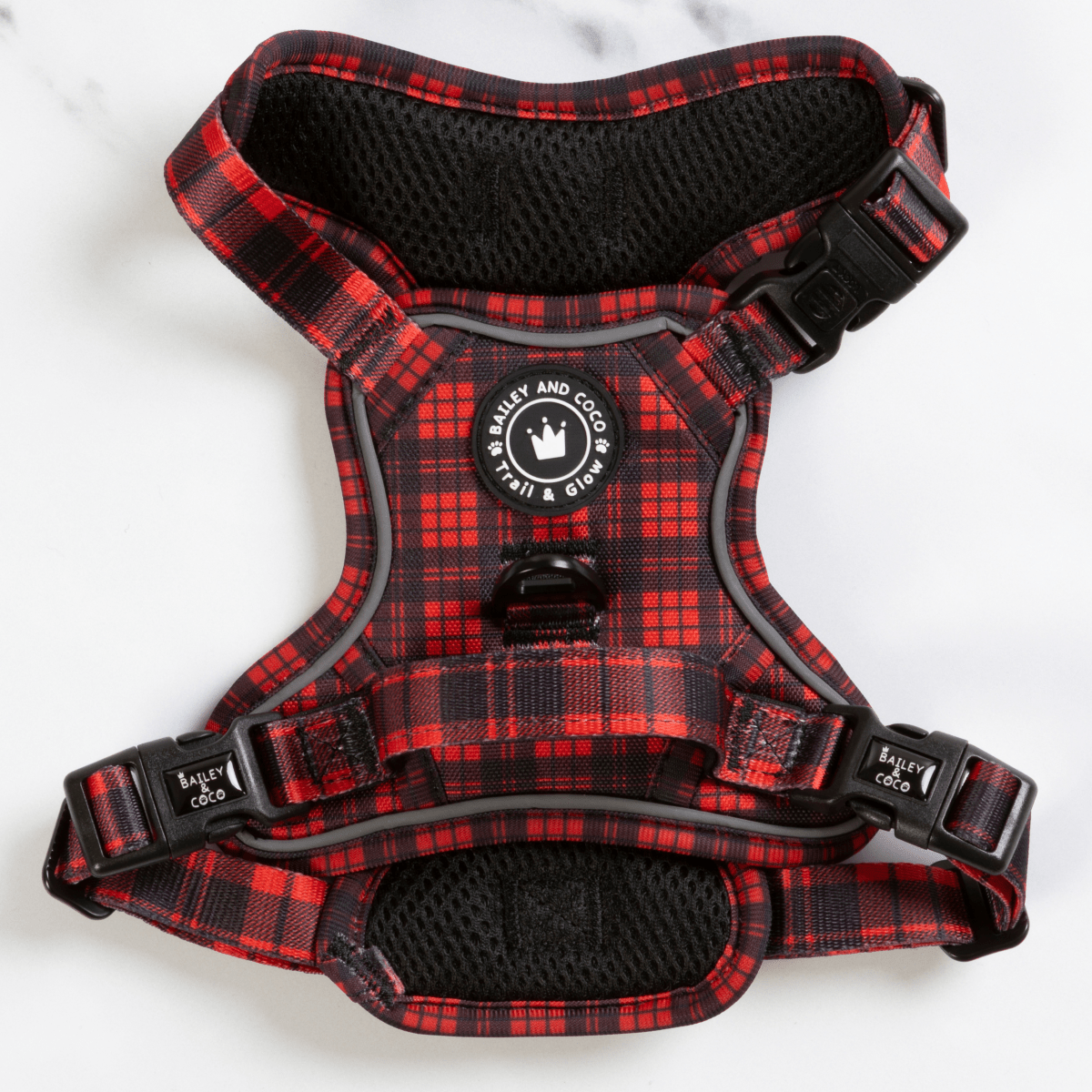 Trail & Glow® Dog Harness - The Red Tartan One: M