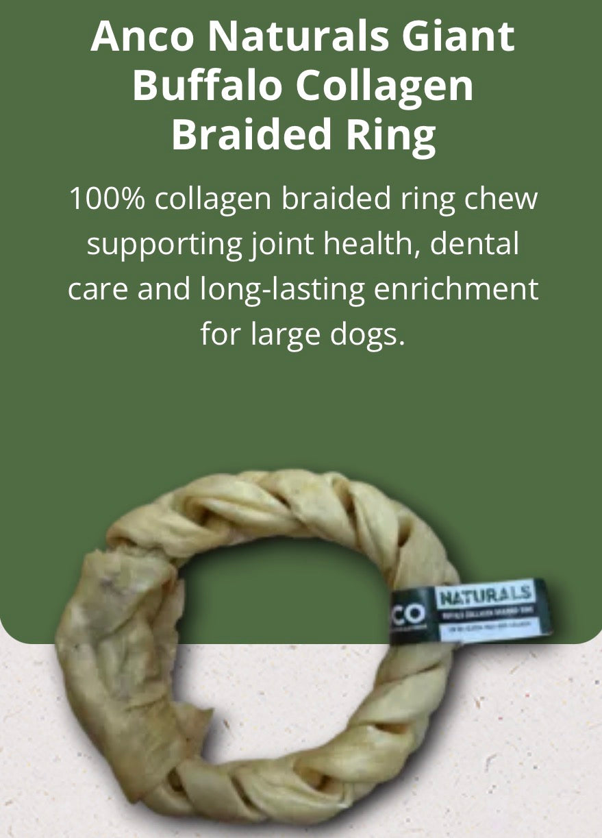 Anco Buffalo Collagen Braided Ring Dog Treat.