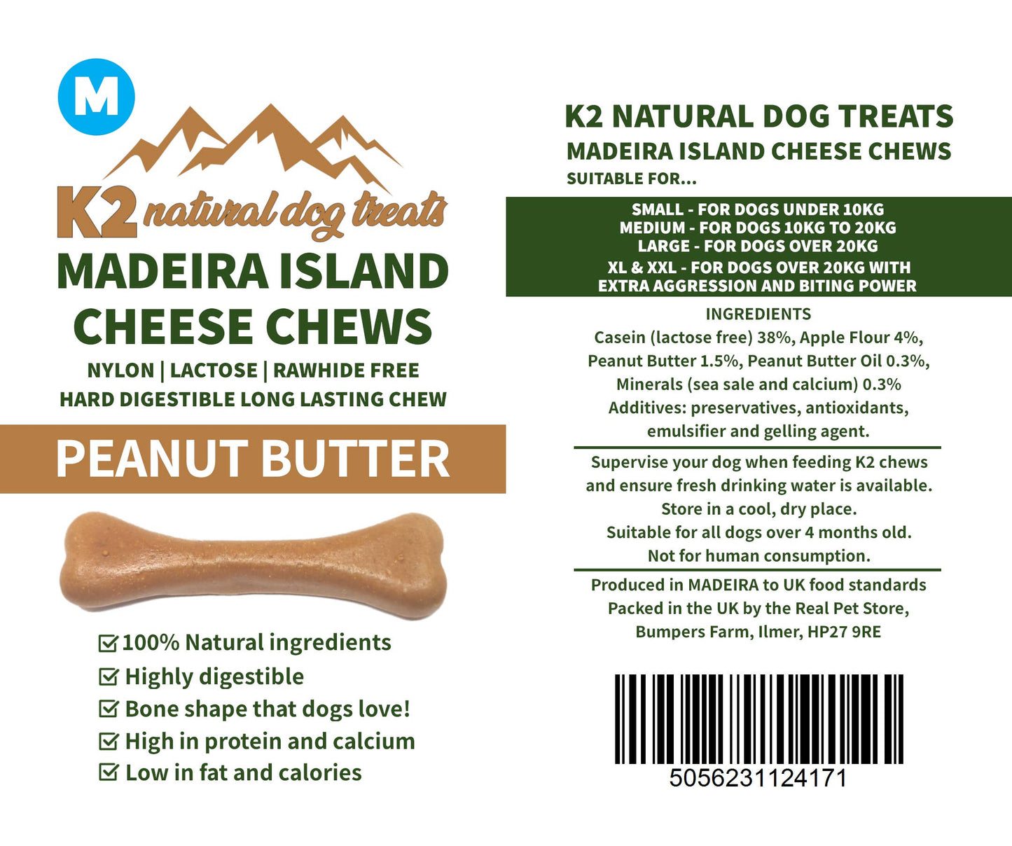 K2 Madeira Island Cheese Chews Peanut Butter Medium 60g