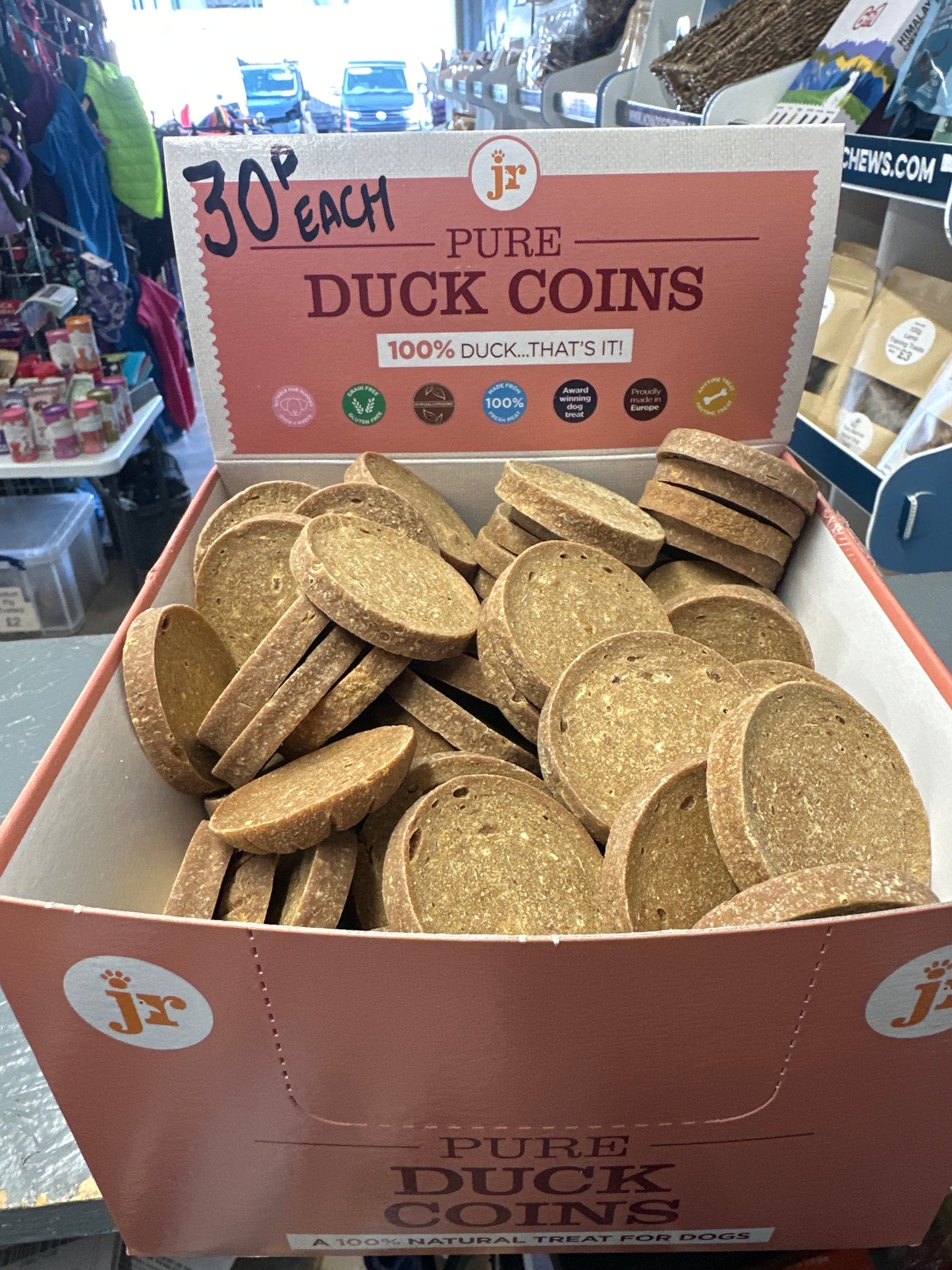 Pure Duck Coins dog treats.