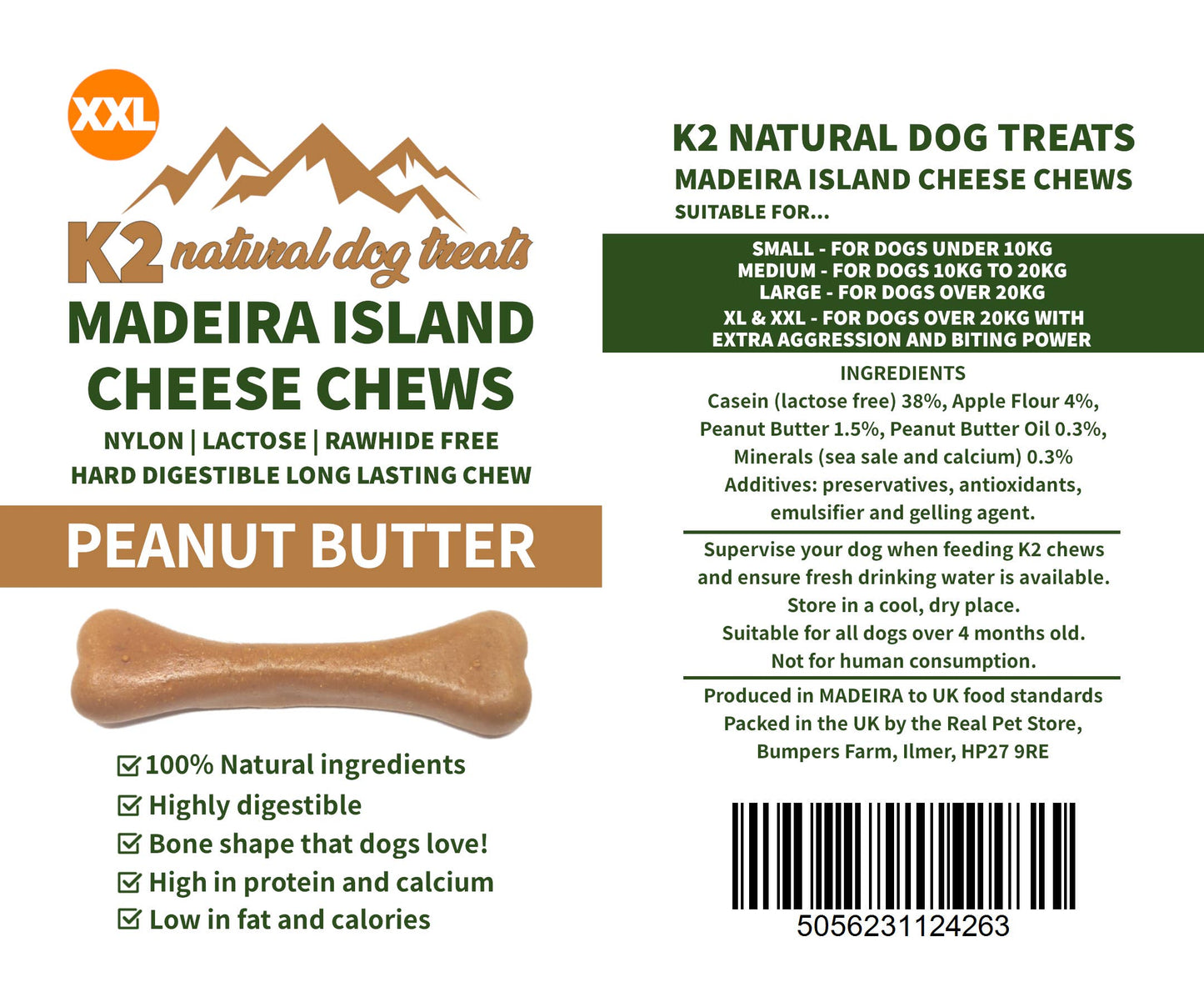 K2 Madeira Island Cheese Chews Peanut Butter XX-Large 220g